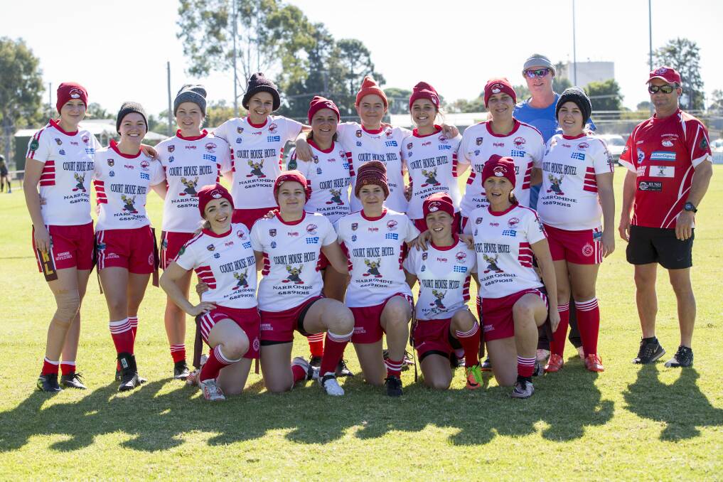 RAISING AWARENESS: The league tag ladies don beanies for brain cancer. Photo: KATIE HAVERCROFT PHOTOGRAPHY. 
