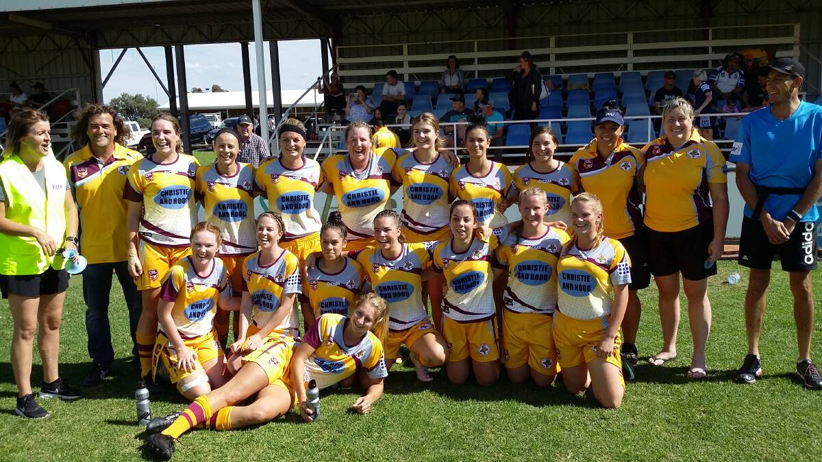 WINNERS ARE GRINNERS: The Christie and Hood Castlereagh League representative league tag team and their Trangie coach Jess Skinner are all smiles. Photo: CONTRIBUTED.