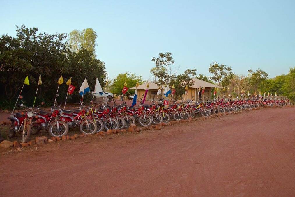 PEDDLING: Postie bikes lined up and ready for Bright Blue's Gibb River Postie bike ride from 2016. Photo: FACEBOOK