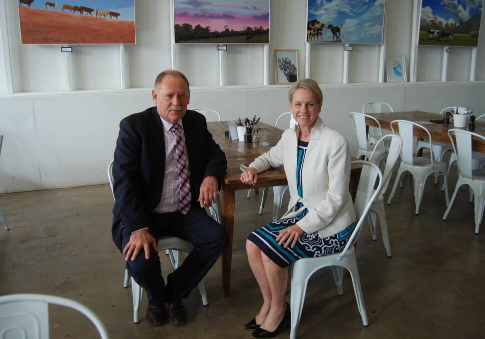 Narromine mayor Craig Davies with former senator Fiona Nash during her visit to Narromine and Trangie earlier this year. Photo: JENNIFER HOAR
