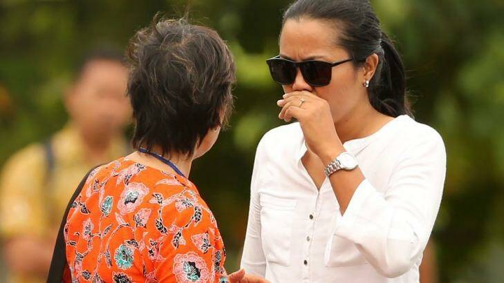 Andrew Chan's fiance Febyanti Herewila (right) returns from her first visit to Andrew on Nasakambangan prison island since his transfer from Kerobokan.  Photo: Kate Geraghty