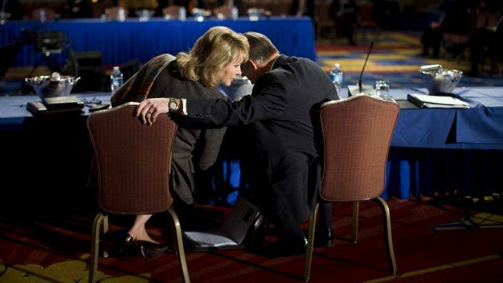 Corridors of power: Oklahoma governor Mary Fallin, left, talks to Bob McDonnell during the National Governors Association's winter meeting in Washington in 2013.   Photo: New York Times