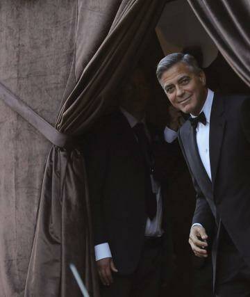 George Clooney waiting on his bride Amal Alamuddin ahead of their wedding.