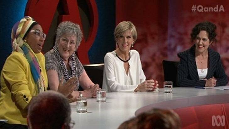The all-women panel on Q&A including Germain Greer (second from left) and Julie Bishop (third from left) Photo: ABC