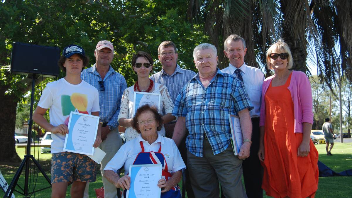The 2014 Australians of the year with deputy mayor Sue McCutcheon, Member for Dubbo Troy Grant and Member for Parkes, Mark Coulton.