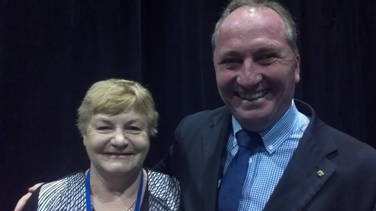 Former Trangie resident Margaret Day-Ryan chats with Senator Barnaby Joyce at a recent CWA State Conference held in Tamworth. Photo: CONTRIBUTED