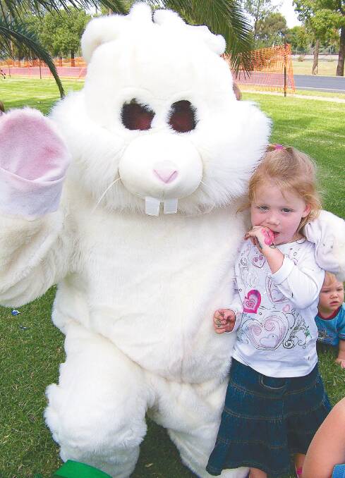 Lucy Dawson was pleased to meet the Easter Bunny at the 2009 Easter Celebrations in Dundas Park