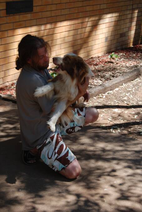 Jason Drew reuniting with BJ in Nyngan yesterday.
