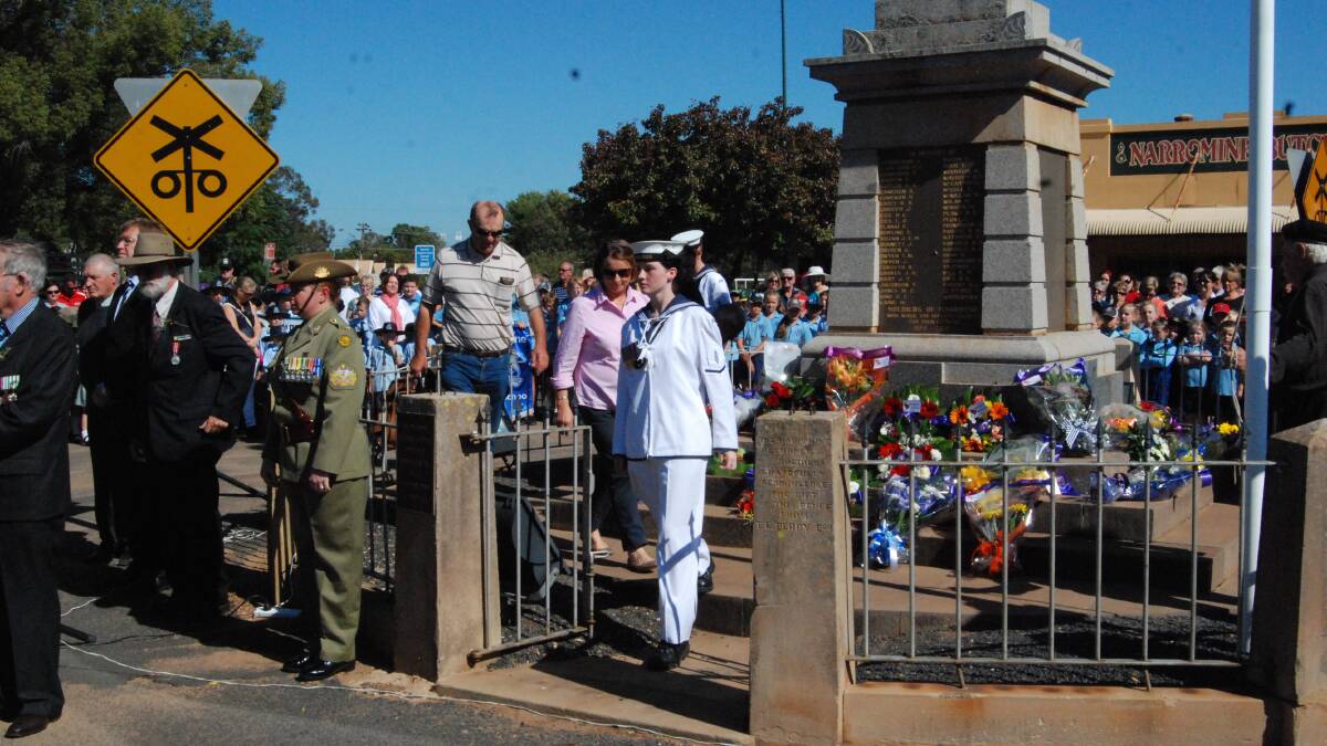 MORNING SERVICE: Janee Roberts (Navy) laid her wreath