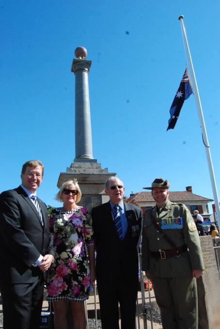 MORNING SERVICE: Member for Dubbo, Troy Grant, Narromine Deputy Mayor, Sue McCutcheon, RSL Sub-Branch President, Neil Richardson and Warrant Officer First Class Nadia McCulloch, originally from Narromine