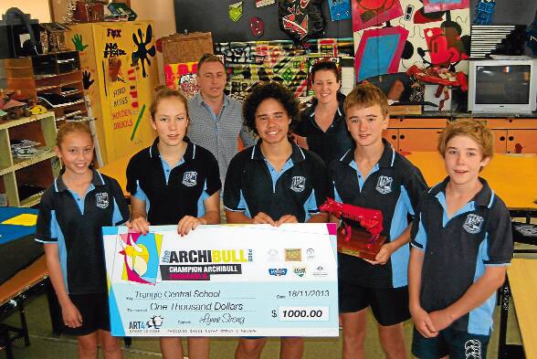 Trangie Central School’s Mr Troy Jones and Miss Alice Dorman pictured with students Emily Barclay, Jacqueline Fidock, Pat Skinner, Hamish Corcoran and Morgan Gale. 