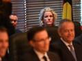 Senator Murray Watt and Hotham MP Clare O'Neil at the back of a shadow cabinet meeting. Picture: AAP
