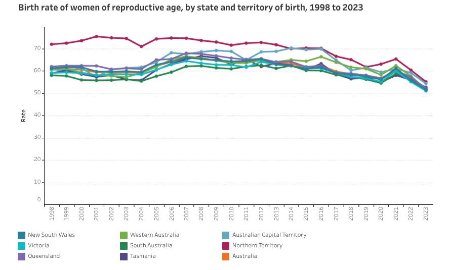Australia's birth rate has been in steady decline for almost 20 years. Picture by AIHW