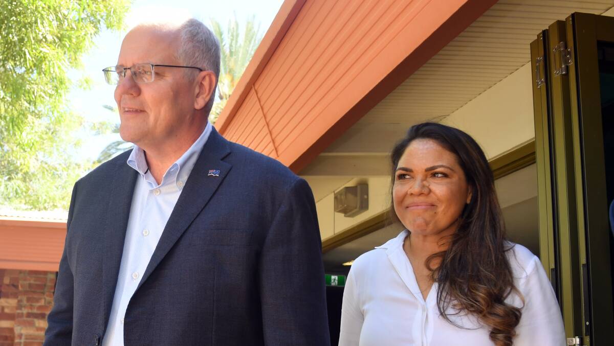 Scott Morrison and Jacinta Price in Alice Springs on Sunday. Picture: AAP