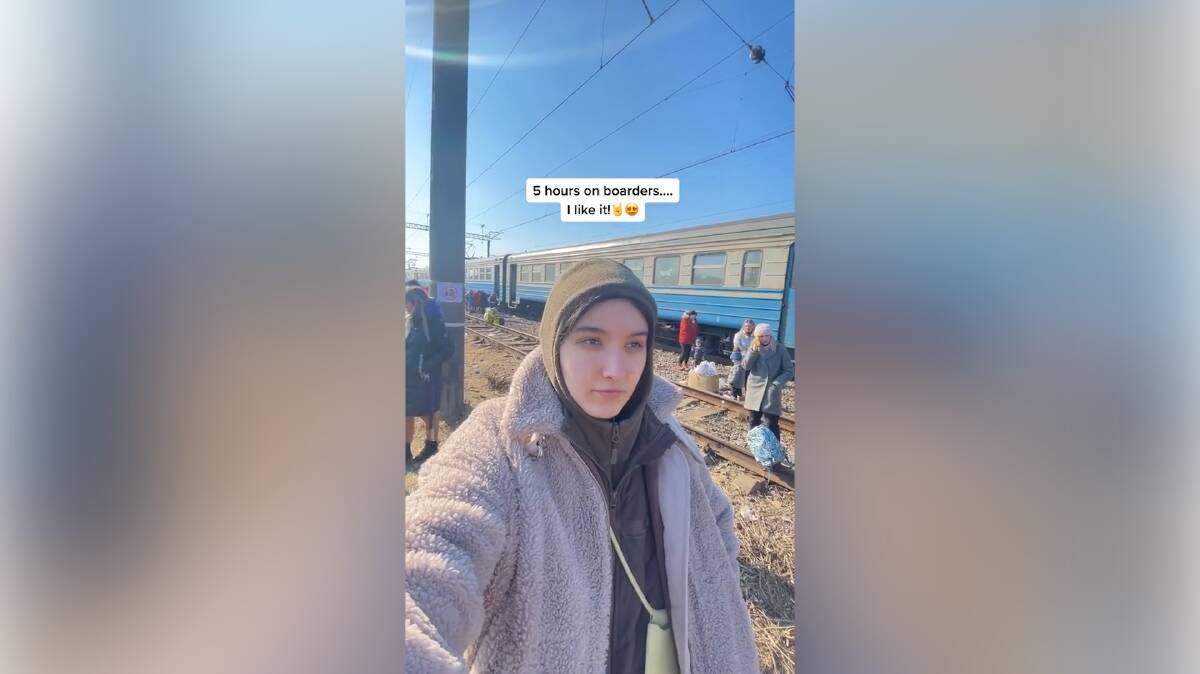 Ms Shashnok evacuated from Ukraine via train but had to leave her parents behind in the bomb shelter. Source: TikTok @valerisssh