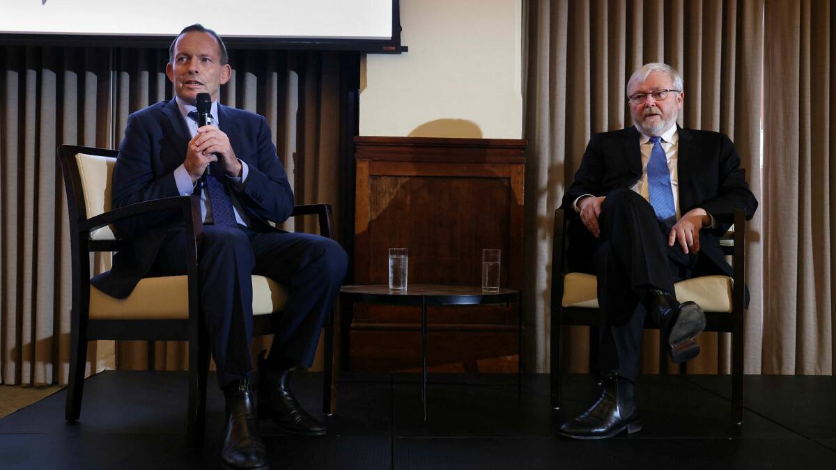 Former Prime Ministers Tony Abbott and Kevin Rudd attend the re-opening of Old Parliament House. Picture: James Croucher