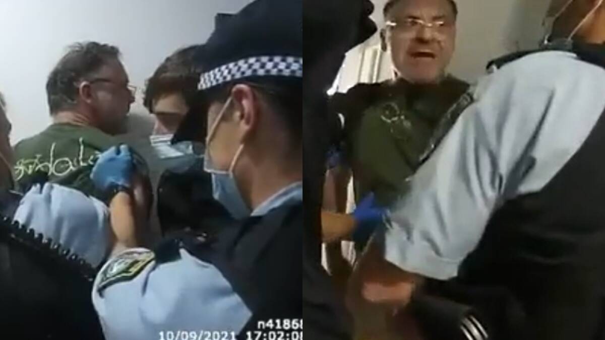 Andrew O'Keefe clashes with police during 2021 arrest. Picture Nine News
