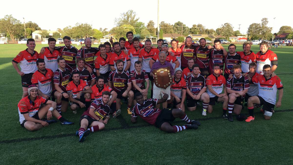 Wonderful Wining: The Narromine and Parkes players following the game. The Gorillas will be on the road again next weekend, heading to Blayney.