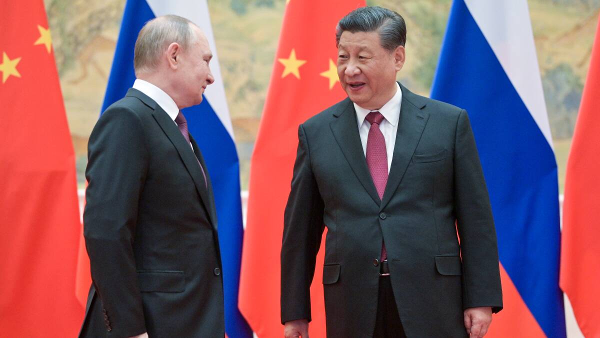 Russia's President Vladimir Putin and his Chinese counterpart Xi Jinping earliest this month when announcing a stronger partnership. Picture: Getty Images