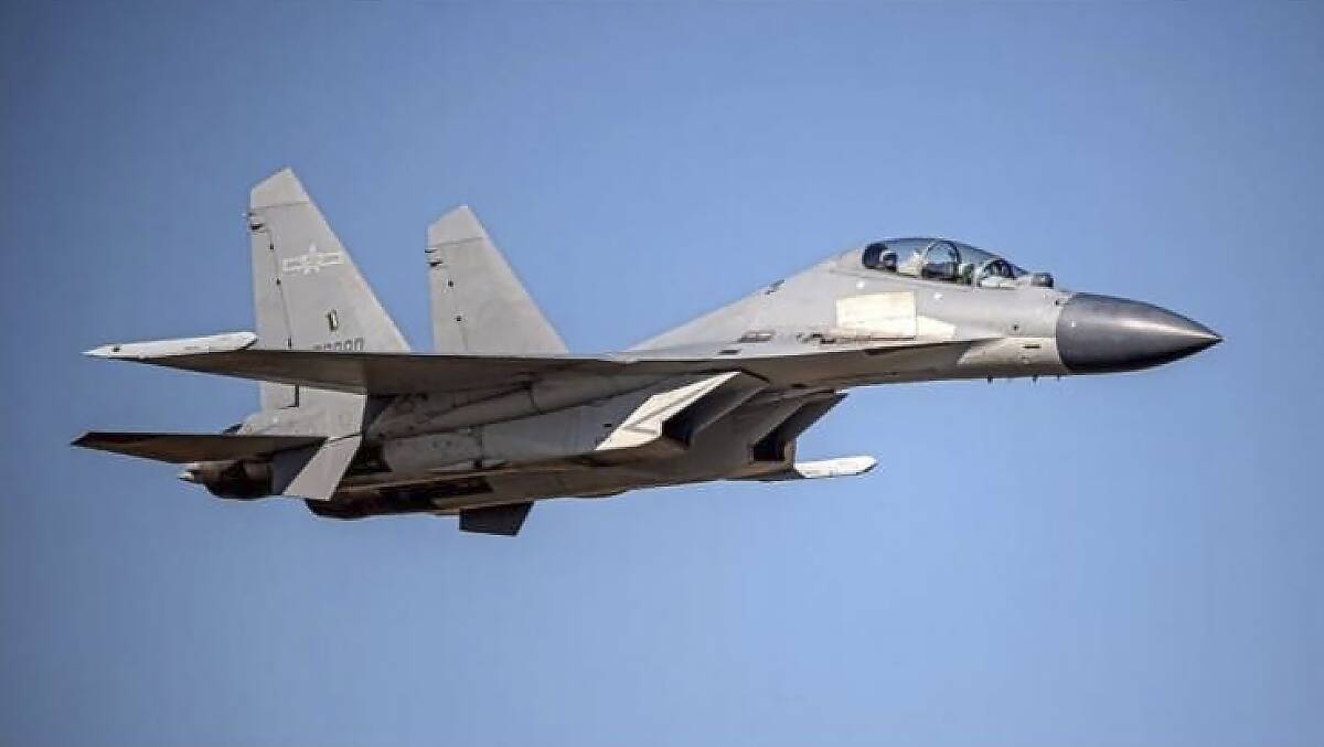 The Chinese J-16 fighter released chaff in front of Australian surveillance plane. Picture: AAP