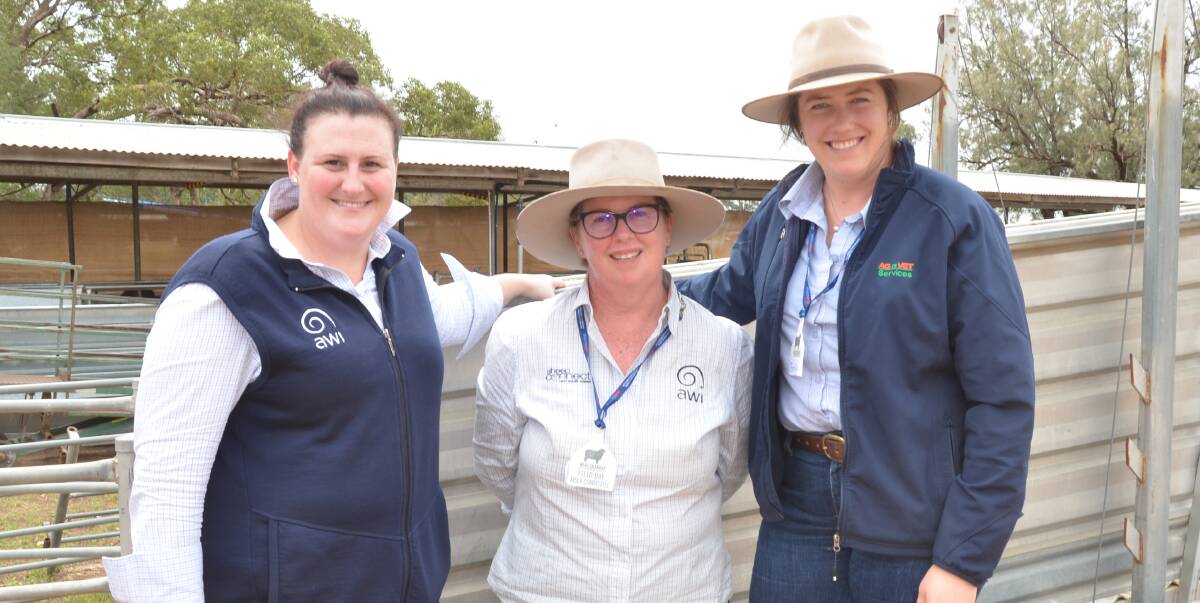 Emily King, Australian Wool Innovation, Dubbo, with Megan Rogers, SheepConnects, Forbes, and Emily Pitt, AGnVET, Nyngan at the Macquarie 2020 MLP Field Day.