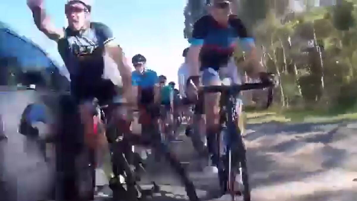 Shocking vision of the moment a car hits a group of cyclists