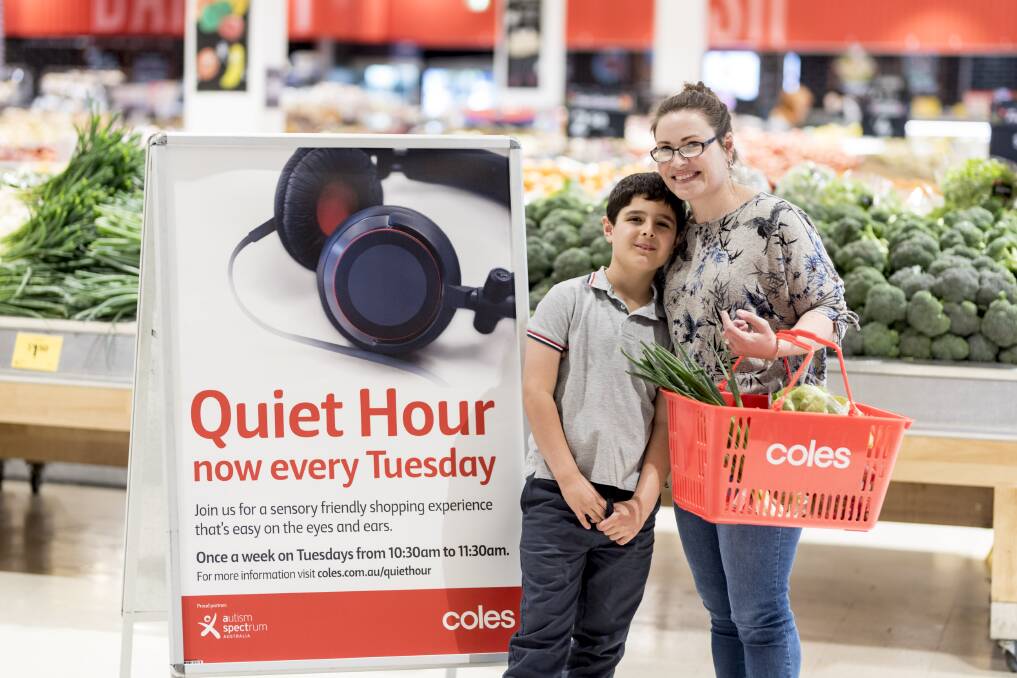 QUIET: Mother Sarah Miller with her 9-year-old son.Cameron welcome Coles' 'Quiet Hour'. Photo: Supplied