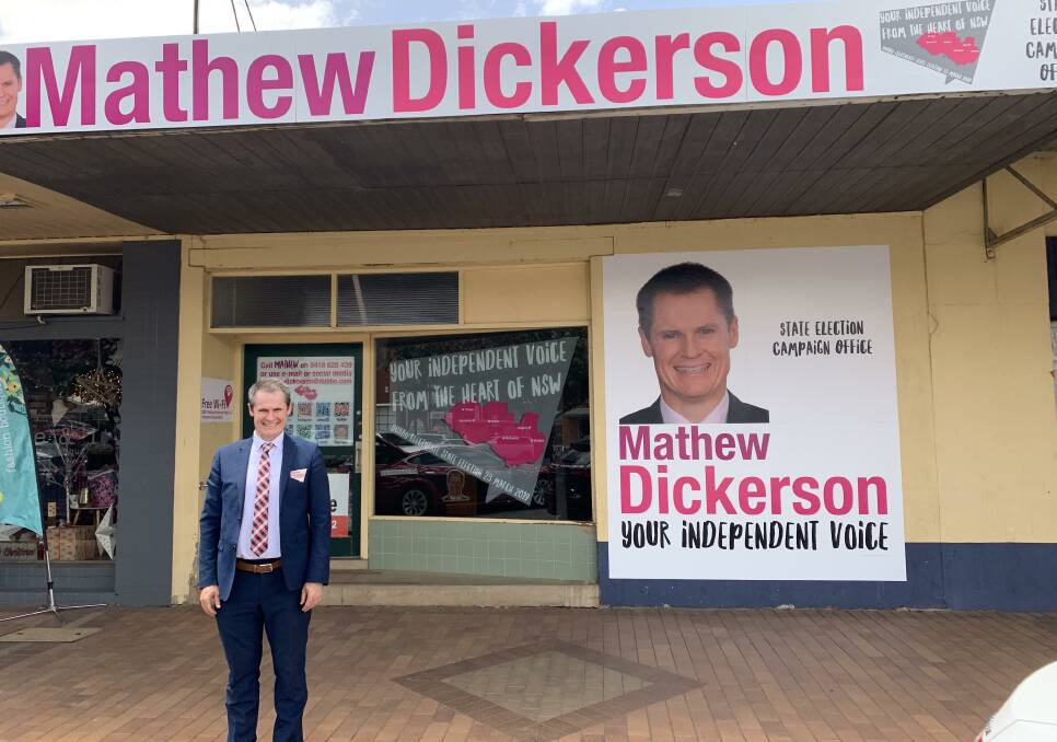 CAMPAIGNING: Independent candidate Mathew Dickerson has offically opened his third campain office in Narromine. Photo: CONTRIBUTED