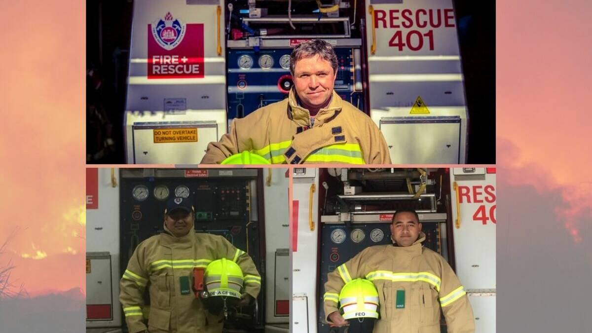 Narromine Fire and Rescue NSW latest recruits (clockwise) Matthew Cameron, Penford Feo and Jotham DelaCerna. Photo: CONTRIBUTED