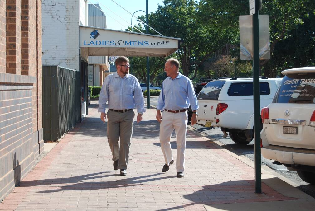 SAFETY FIRST: Police Minister and Member for Dubbo Troy Grant and Narromine Shire Mayor Craig Davies. Photo: ZAARKACHA MARLAN