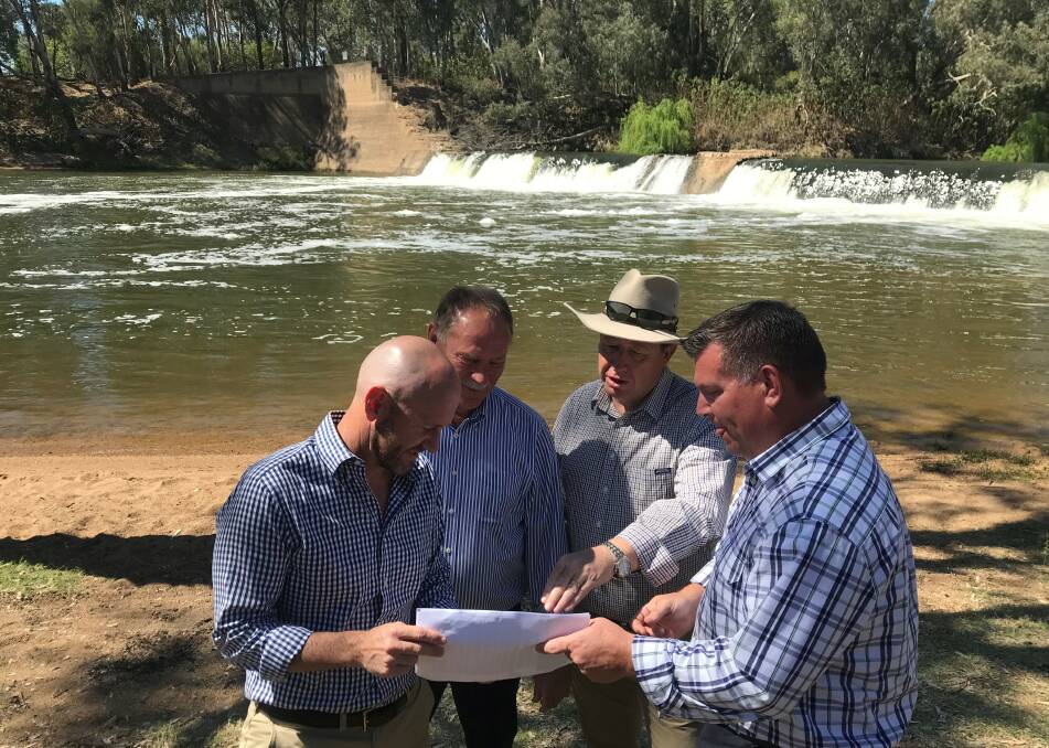 Minister for Regional Water, Niall Blair, Narromine Shire Mayor, Craig Davies, Member for Dubbo, Troy Grant and NSW Nationals candidate for Dubbo, Dugald Saunders. Photo: CONTRIBUTED
