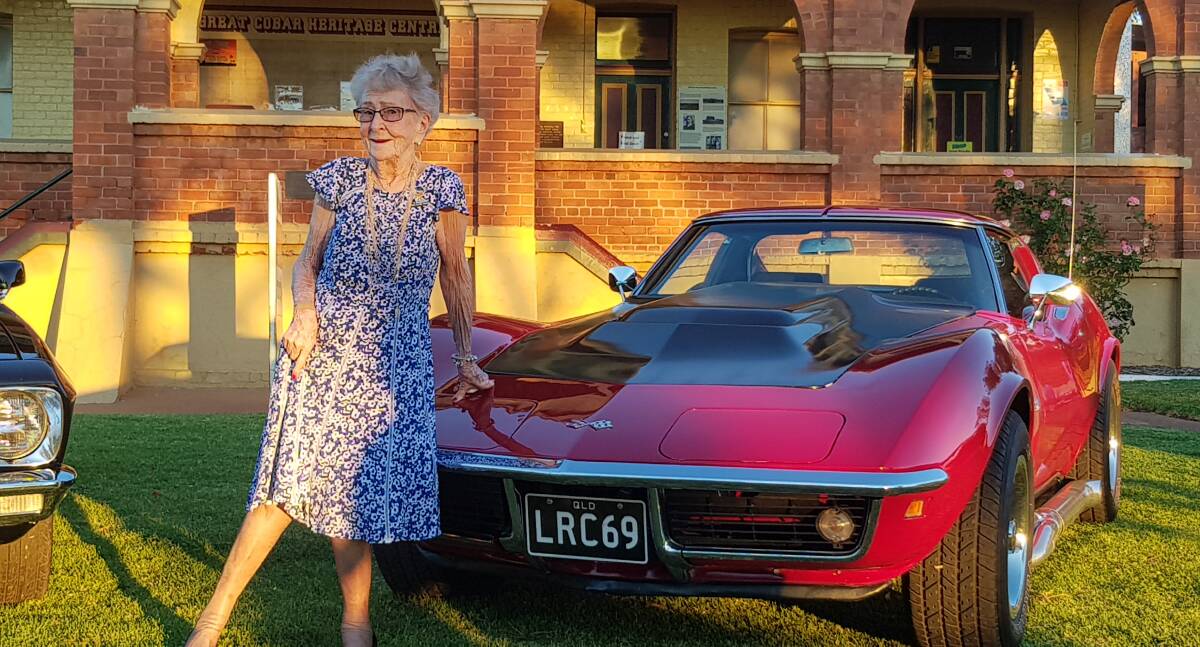RETRO READY: Cobar Shire mayor Lilliane Brady is gearing up for the town's inaugural Grey Mardi Gras Festival with a 1968 Red Corvette. 