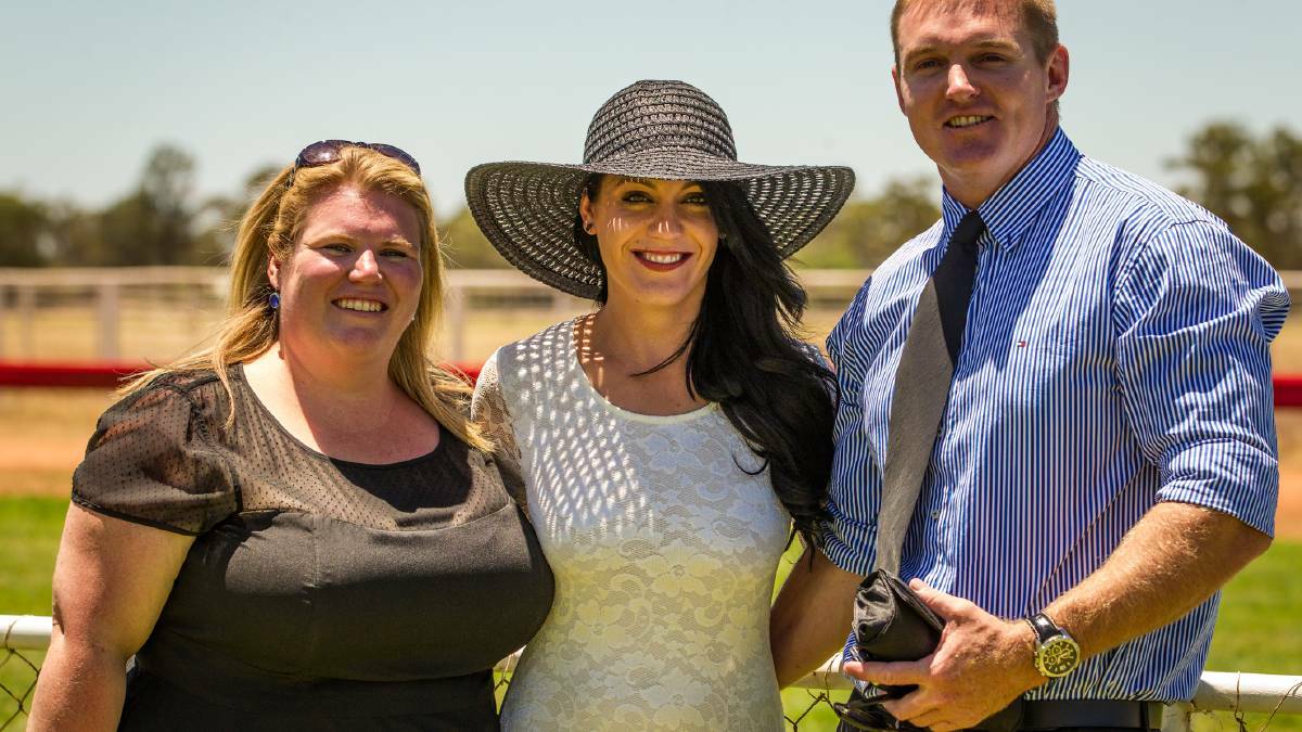 Tash Freeth and Sarah Bleechmore of Narromine with Craig Campbell from Dandaloo at the 2013 Gold Cup. Photo: JANIAN McMILLAN, RACING PHOTOGRAPHY