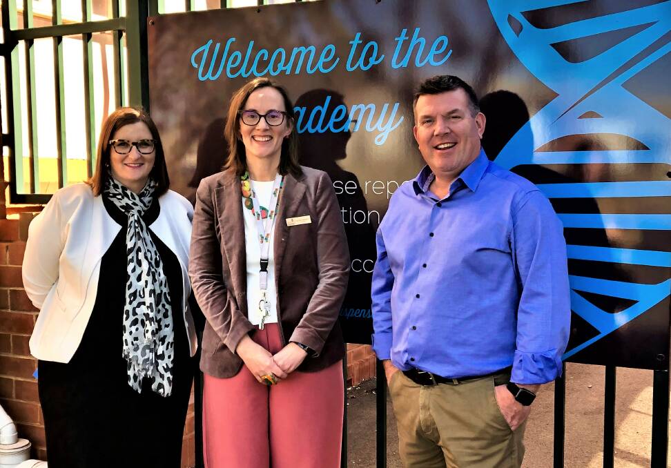 BRIGHT FUTURES: NSW Education Minister Sarah Mitchell, Academy Principal Mandi Randell and MP Dugald Saunders. Photo: CONTRIBUTED. 