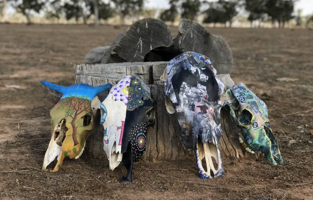 Photo taken by Chantelle Walsh, from Narromine. Each skull represents an aspect of the drought that affects her community. 