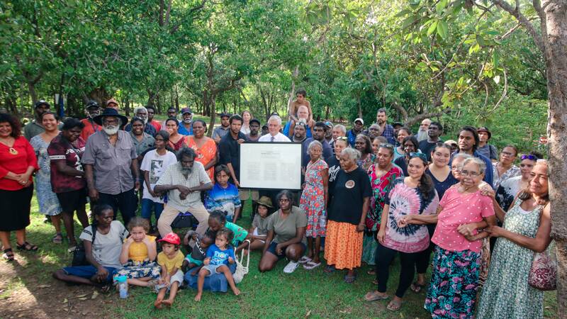 Members of the Kakadu ALT and their families with Minister Wyatt. Photo supplied