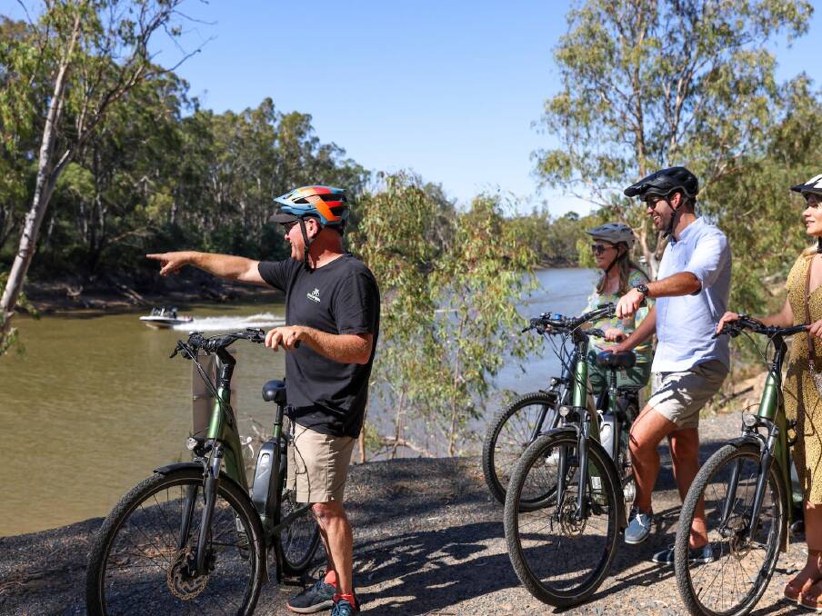 E-biking on Echuca's Scenic Trail. E-biking on Echuca's Scenic Trail.