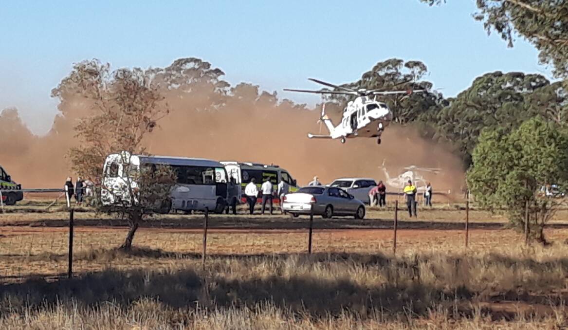 RACE FALL: Helicopters arrived at Tomingley to transport the injured jockeys to hospital.