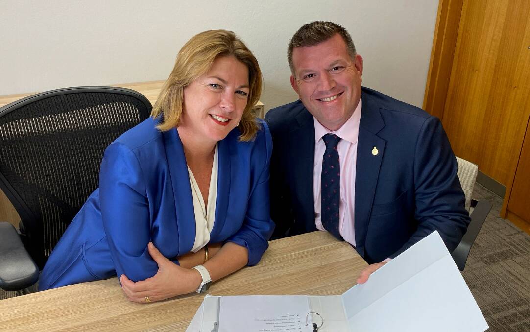 Minister Melinda Pavey and Member for the Dubbo Electorate Dugald Saunders discuss the Water Supply (Critical Needs) Bill 2019, which was introduced to NSW Parliament last week