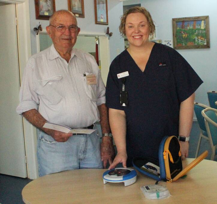 Life savers: Narromine Men's Shed president Keith Richardson with Narromine Community Health Centre Nurse Unit Manager Jessica Ceeney. Photo: JENNIFER HOAR