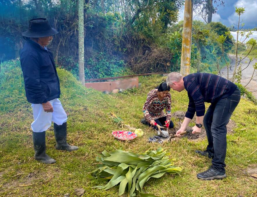 James Atwell at a Pachamanca ceremony in Ecuador. Picture supplied James Atwell at a Pachamanca ceremony in Ecuador. Picture supplied