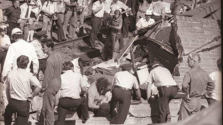 Rescue workers at the Granville train disaster