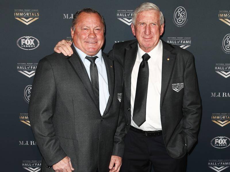 Steve Mortimer (right) with former Bulldogs teammate Terry Lamb.