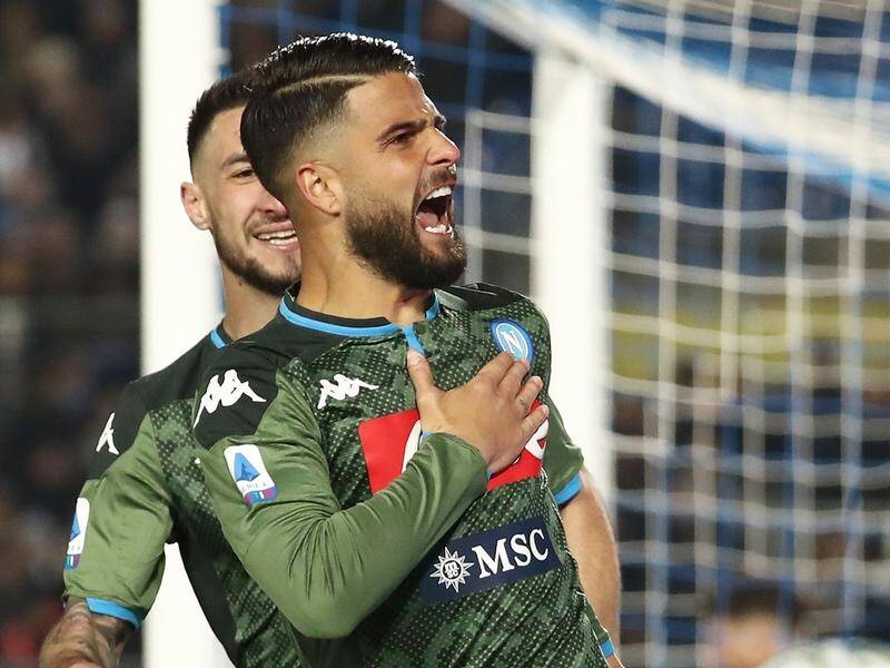 Lorenzo Insigne celebrates his equalising goal for Napoli against Brescia.