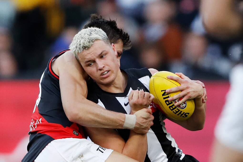 BLOW UP: Collingwood youngster Jack Ginnivan is not the first footballer to play for head high free kicks. Picture: Dylan Burns/AFL Photos via Getty Images