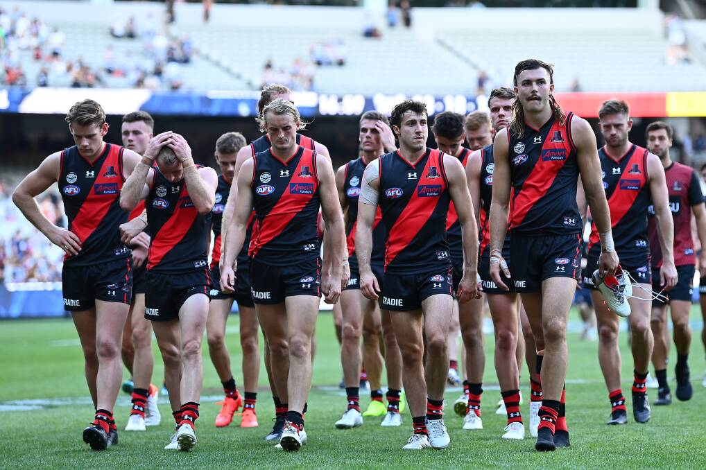 POOR START: It wasn't a good start for the Bombers, who were uncompetitive for long periods against the Cats. Picture: Quinn Rooney/Getty Images