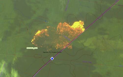 BLAZE: An aerial heat image of the bushfire burning in Goonoo Forest, north-east of Dubbo. Photo: NSW RFS