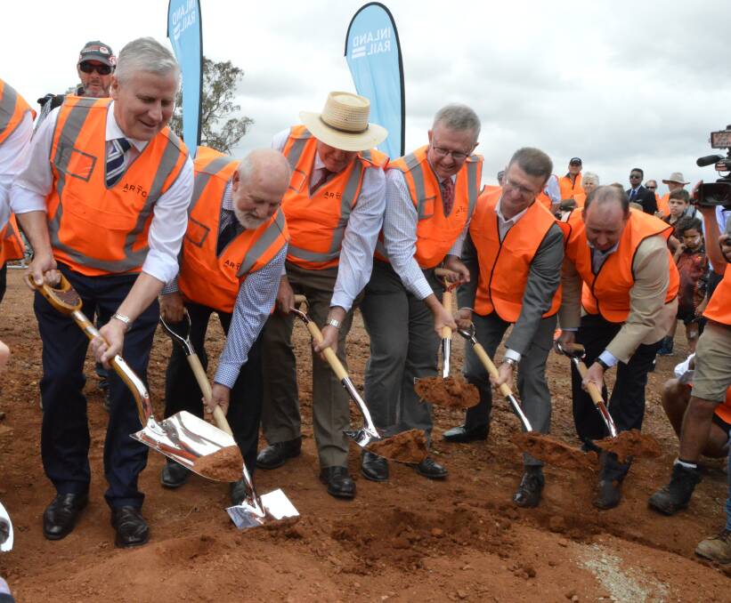 BEGINNINGS: Deputy Prime Minister Michael McCormack (on left) was among those who turned the first sod for the Inland Rail line in December.