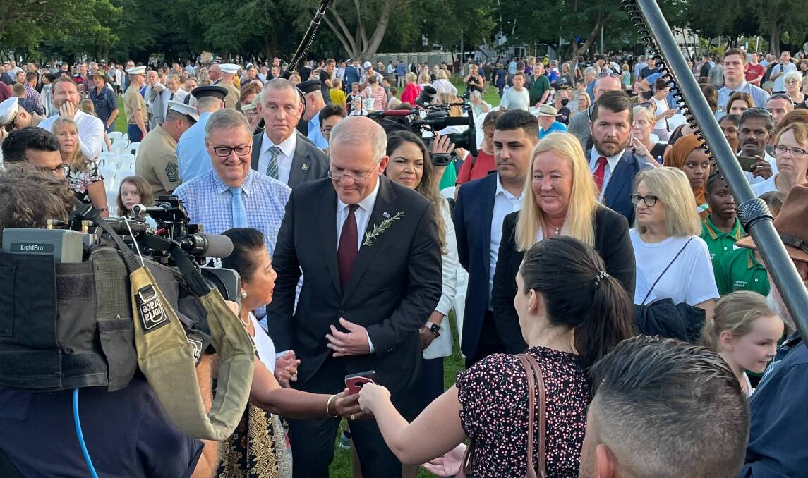 Prime Minister Scott Morrison after attending a dawn service in Darwin on Monday. Picture: Doug Dingwall