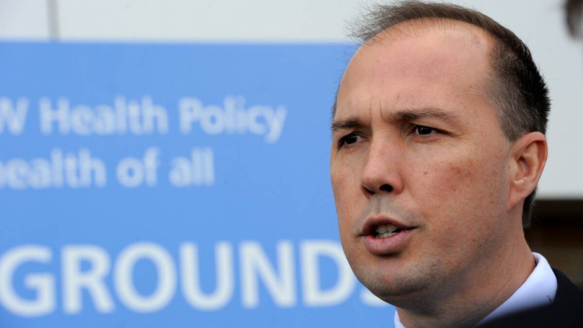 Then opposition health spokesman Peter Dutton speaking about the impacts of the carbon tax on hospitals in 2012. Picture: Graham Tidy 